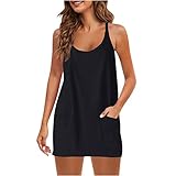 Romper Dress Shorts Women Cami Dress Women with Shorts Spaghetti Strap Tank Tops with Pockets Summer Casual 2 Piece Outfits/Single Dress Trendy 90s Streetwear enterizos de Mujer Elegantes Largos