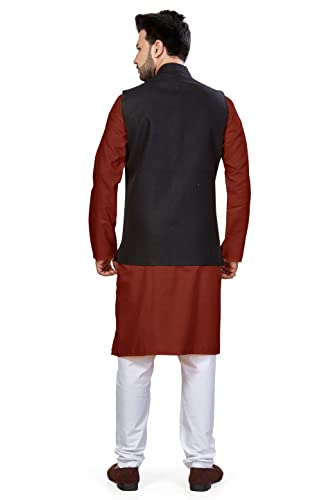 Image of BE ACTIVE Linen Blend Solid Pattern Trendy Comfortable Stylish Full Sleeve Kurta Pajama Set with Jacket Nehru Style Koti for Men's Ethnic Wear