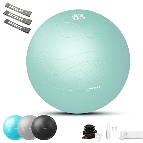 HAPBEAR Exercise Ball (22''/26''/30'') - Anti-Burst Slip-Resistant Yoga/Pilates Ball for Core Training & Posture Improvement, Home Gym/Rehab/Pregnancy Ball, Quick Pump & 3 Resistance Bands Included