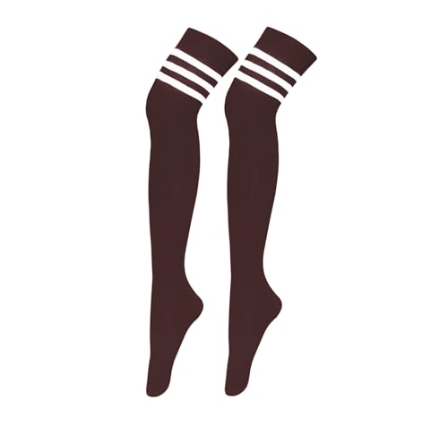 Image of Bestjybt Women Thigh High Socks Cotton Warm Striped Over Knee High Socks | Well-made, Not Sheer, Thick, Leg Warmers, Long Knee High Boot Socks, Comfortable, Thigh-friendly, Stay up, Fit Well
