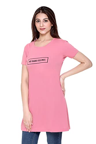 Image of Plush Women's Long Printed Cotton Round Neck Half Sleeve T-Shirt /Tshirts (DPL-PT-001)