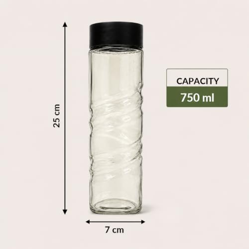 Image of Ash & Roh Round Glass Water Bottle with Lid, Transparent Wide Mouth Juice Bottle for Fridge, Office, School & Everyday Hydration Reusable for Daily Use