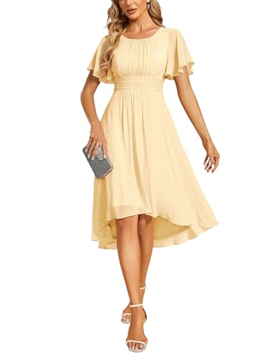 Image of Ever-Pretty Women's Chiffon Crew Neck Empire Waist Wedding Guest Dress Summer Short Sleeve Semi Formal Dresses 02053