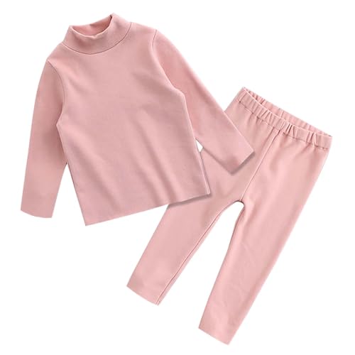 Kids’ Boy Girl Cotton Thermal 𝐔nderwear Set Winter Top & Long 𝐉ohns Turtleneck Base Layer Shirt & (Pink, 4-5 Years)