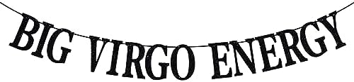 Big Virgo Energy Banner, Virgo Birthday Decor, 12 Zodiac Constellations Birthday Themed Party Decorations (Black Glitter)
