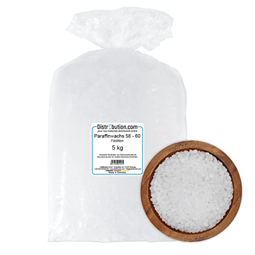 5 kg Paraffinwachs 58-60 °C in Pastillen, Paraffin in Ph.Eur Qualität, Kerzenwachs zum gießen von Kerzen, Reines, weißes Wachs - Made in Germany Cover
