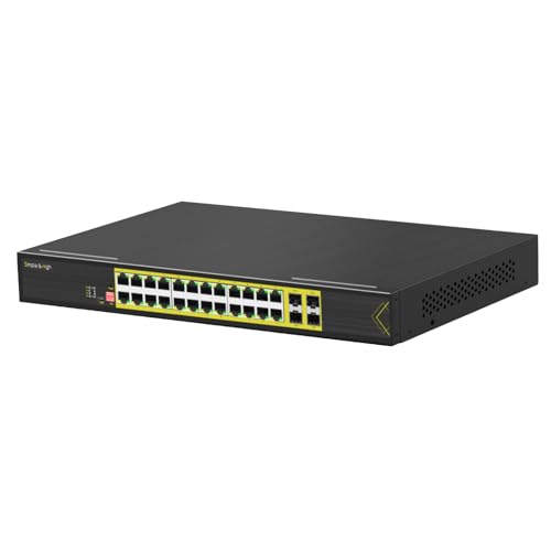 Image of Htfoevrxs Managed 24 Port PoE+ Switch with 4 SFP Ports, 802.3at 400W Gigabit Ethernet, Rackmount, L2+ Network Switch for IP Cameras & Access Points