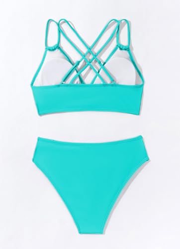 Image of Fanuerg Women's Sexy V Neck Bikini Sets Hollow Out Two Piece Swimsuits Cutout Mid Waist Bathing Suit