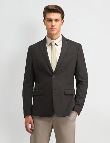 Image of Arrow Knitted Textured Pattern Mens Blazer with Three Pockets and Double-Vented Back Hem Single Breasted Blazer