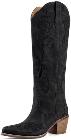 Knee High Cowboy Boots for Women Cowgirl Western Boots,Black,9.5 image 2