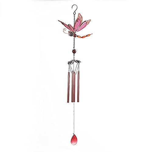 Luminous Dragonfly Butterfly Flower Fairy Wind Chimes, Creative Hanging Garden Glass Bell Glow in Dark Night Wind Chimes for Home(Pink Dragonfly Aluminum Tube)