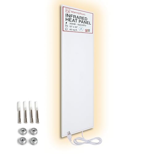 Wall Mounted Infrared Heater 12 x 35 in - Energy Saving Electric Heaters for Indoor Use up to 42 sq.ft., Silent Space Heater, Far Infrared, Plug-in Radiant Panel Heater White 300W, WarmlyYours
