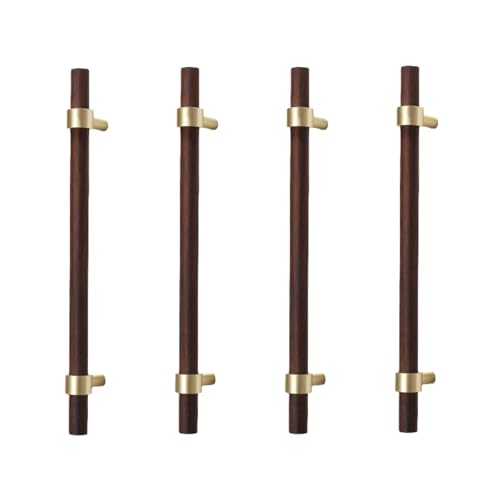 SANCHAKOU Pomos Para Armario 4 Unidades Manija De Madera Maciza Cepillada De Cobre De Nogal Negro Puerta De Gabinete Cajón De Armario Manija De Puerta De Madera De Estilo Chino 160Mm