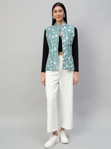 Image of Ravaiyaa - Attitude is everything Women's Floral Printed Reversible Quilted Jacket Coat Blazer Jacket Sleeve Less Waistcoat