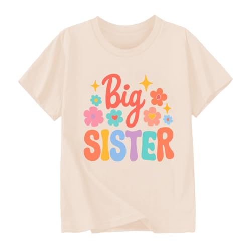 Image of Biggest /Bigger /Big Sister Shirt for Toddler Girls Cotton Short Sleeve Tshirts Announcement Outfits 2-10 Years
