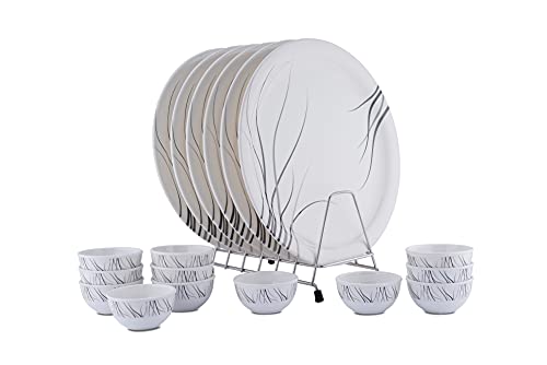 Primelife Everyday Use Home Heavyweight Melamine Dinnerware Set, 18 Pcs Big Size 6 Plates and 12 Deep Bowl Can be for The Salad, Soup ect – Made in India (18 Pcs F Black)