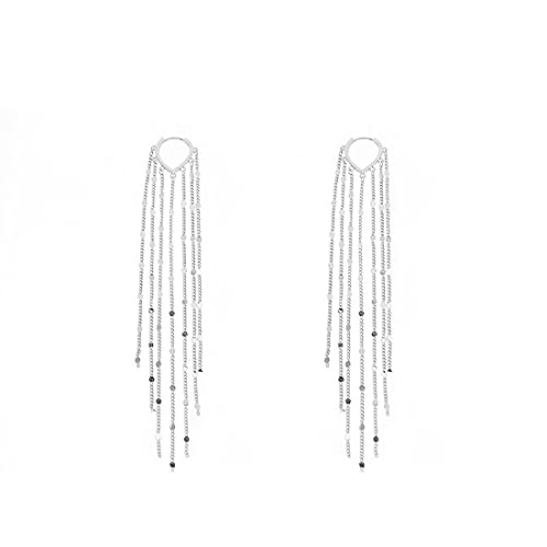 Rockyu ピアス レディース 揺れる ピカピカ チェーンフープピアス シルバー 18金メッキ 金属アレルギー対応 両耳用ピアス 綺麗 小顔効果 パーティ アクセサリー (シルバー)