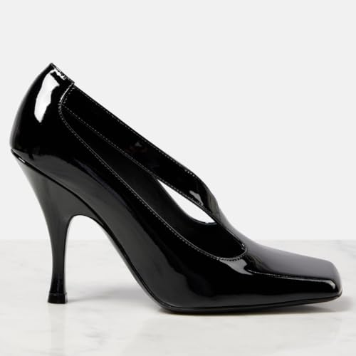 Women's Stiletto High Heel Pumps Cut Out Patent Leather Strap Sandals Square Toe Slip On Pumps Fashion Dress Shoes for Party Wedding2