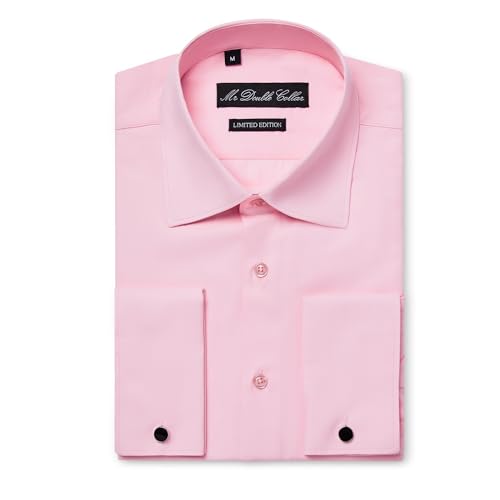 MrDoubleCollar Chemise habillée à double manchette pour homme Crème Coupe ajustée avec boutons de manchette en métal Manches longues, rose, L