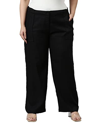 Image of GO COLORS Solid Linen Cargo Pants for Women | Full Length, Mid Rise, Side Pockets