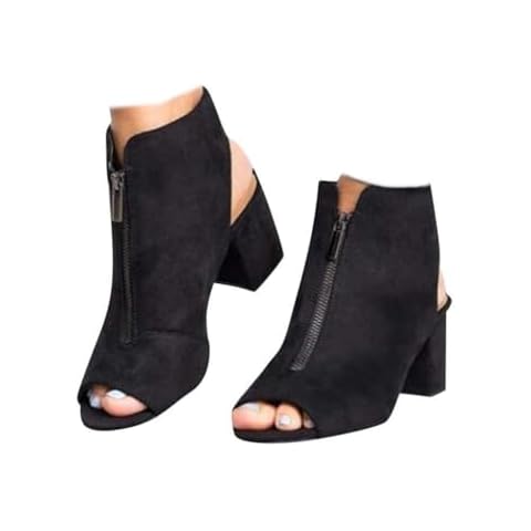 ZBYY Womens Open Toe Heel Sandals,Fashion Cutout Side Strap Zipper Chunky Heel Sandals Slip On Ankle Backless Booties Cover