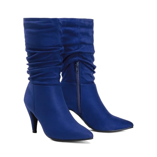 DREAM PAIRS Women's High Heel Mid Calf Boots Slouchy Pointed Toe Fall Boots3
