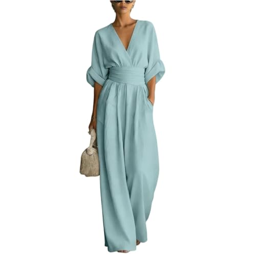 Mono largo elegante para bodas de verano y oficina con cuello en V