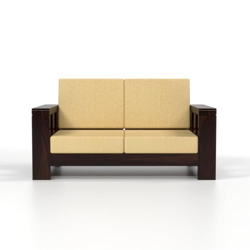 Image of Solid Sheesham Wood Sofa Set 5 Seater for Living Room | Wooden 5-Person Sofa Set for Home Office | 3+2 Sofa Sets for Living Room | (Walnut, 5 Seater)