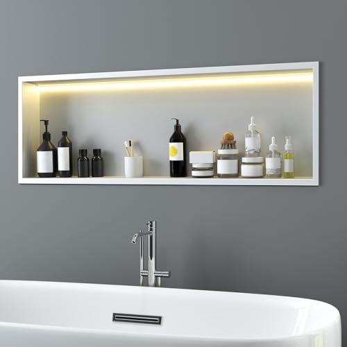 Konelia Nicho de ducha de 24 x 12 x 4 pulgadas, estante de baño de acero inoxidable, no necesita azulejos, organizador de ducha empotrado, nicho de pared, color blanco