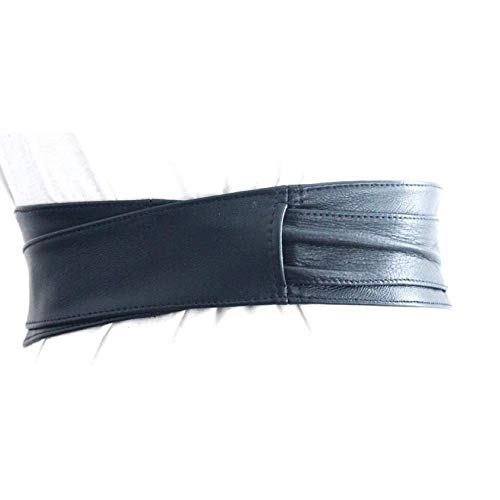 Woman's Navy Blue Genuine Leather Obi Sash Wrap Tie Plus Size Corset Waist Cincher Wide biker Leather Belt3