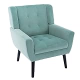 Dolonm Midcentury Modern Velvet Accent Chair with Arms, Upholstered Reading Side Chair Tufted Back Decorative Wingback Chair for Living Room Bedroom (Mint Green)
