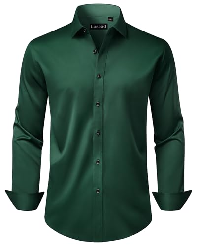 Lusead Green Dress Shirt Men Wrinkle Free Long Sleeve Stretch Saint Patrick's Day Formal Business Meeting Button Down Shirt
