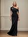 RYANTH Navy Blue Chiffon Mother of The Bride Dresses Long Lace Appliques One Shoulder Formal Dress for Women Size 8