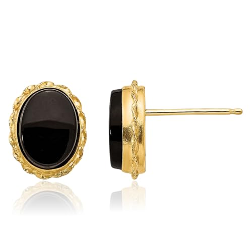 14K Solid Yellow Gold Black Onyx Stud Earrings