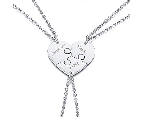 VNOX 3 Piece Heart Puzzle Piece Necklace Set Personalized Customized BBF Friendship Necklace