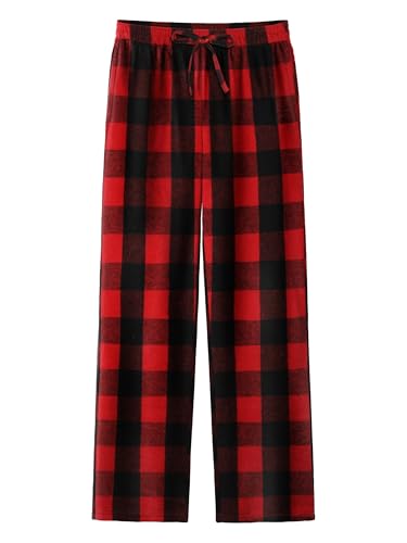IHU Pajama Pants for Boys Girls, Thick Flannel Kids Plaid Pajamas Lounge Pj Bottoms with Drawstring Pockets for Sleepwear
