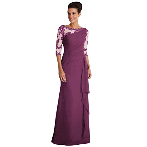 Gusspower Vestido Largo Elegante para Mujer de Fiesta para Boda Ceremonia Maxi con Encaje Manga Larga Bodycon Vestido de Cuello Redondo para Cóctel Noche