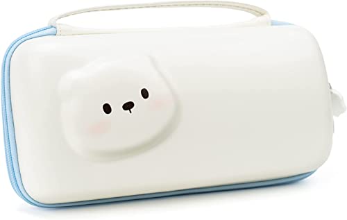 Geekshare Estuche de transporte lindo compatible con Nintendo Switch/Switch OLED - Estuche portátil de viaje delgado y rígido para consola Switch y accesorios de juego - White Bear Cover