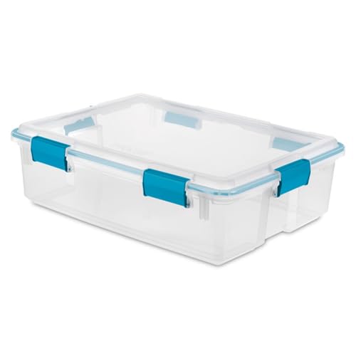 Sterilite Gasket Box, Stackable Storage Bin with Latching Lid, 37 Quart, 4 Pack