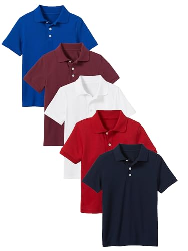 Image of Galaxy by Harvic Polo Shirt for Boys - 5 Pack School Uniform for Boys, Tagless Cotton Blend - Soft Comfortable Everyday Wear