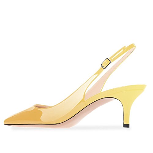 Lutalica W Women's Patent Leather Pointed Toe Basic Comfortable Kitten Heel Slingback Pumps Shoes3