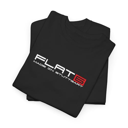Flat 6 T-Shirt 911 Air Cooled Sports Car Lovers Tee Made in Stuttgart Tee for Nurburgring & Motorsport Enthusiasts (US Alpha Large Regular Regular Black)