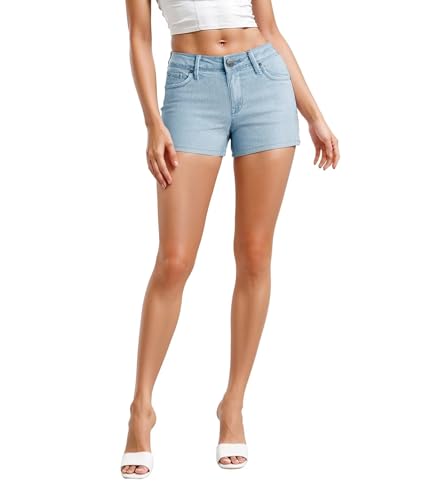 Hybrid & Company Womens Mid Rise Denim Stretchy Jean Shorts with Pockets SH22883 LIGHT WASH 11