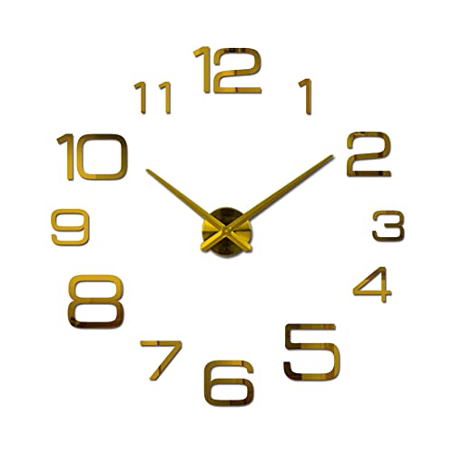 Surakey Grande Horloge Murale 3D, DIY Horloge Murale Digitale, sans Cadre Horloge Murale Silencieuse 3D Miroirs Stickers Auto-Collant Pendule Murale Moderne...