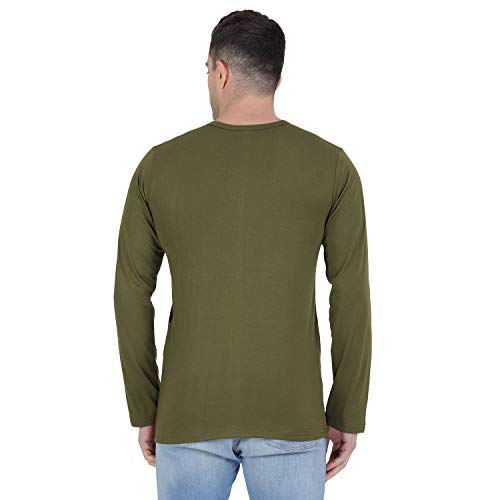 Image of Men Olive Green Black with Zip Detail Color Block Round Neck Cotton Full Sleeve T-Shirt