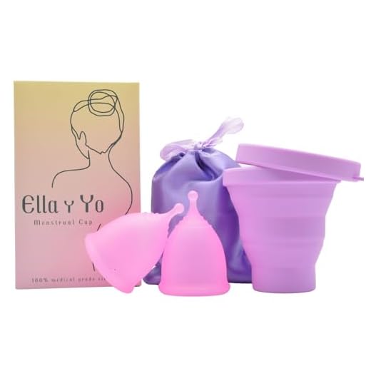 Ella y Yo Copa Menstrual - 2 Copas Menstruales Talla S y L, Vaso Esterilizador y Bolsa de Transporte - 100% Suave Silicona de Grado Medico Lavables y Reutilizables (S-L)
