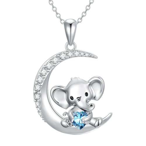 Image of PROESS Animal Birthstone Necklace 925 Sterling Silver Otter /Axolotl /Hippo /Elephant /Dachshund /Monkey /Red Panda Pendant Necklace Animal Birthstone Jewelry Gifts for Women
