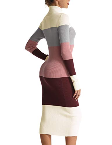 Image of Rocorose Women's Turtleneck Ribbed Elbow Long Sleeve Knit Sweater Dress