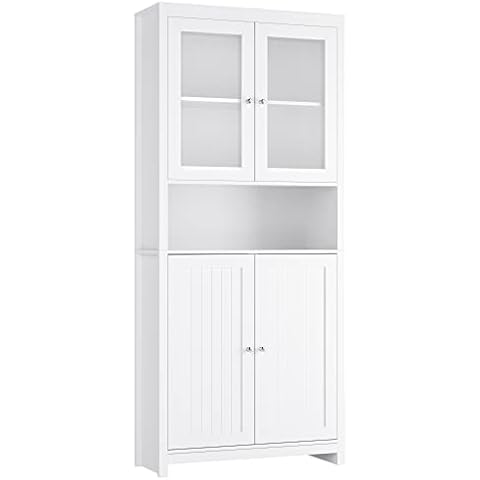 FOREHILL 190cm Hochschrank, Vitrinenschrank mit 4 Türen, Küchenschrank, Bücherschrank für Küche Wohnzimmer Büro Esszimmer Cover