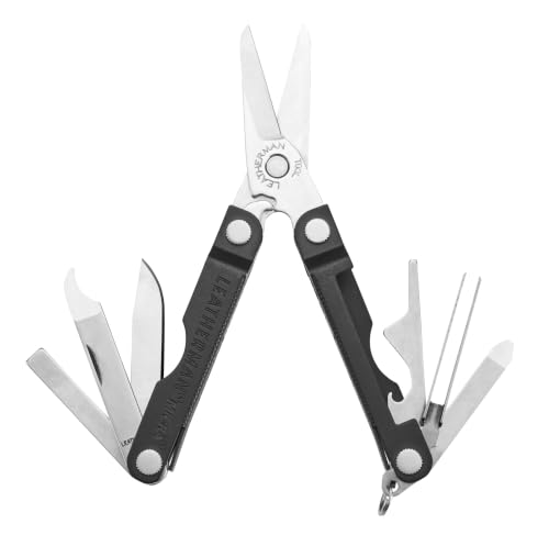 Image of LEATHERMAN Micra Keychain Multi-Tool, Grooming Tools, Mini Knife, Black | 10 Tools Including Spring-Action Scissors, Nail File, Tweezers & Mini Blade, Keychain Size